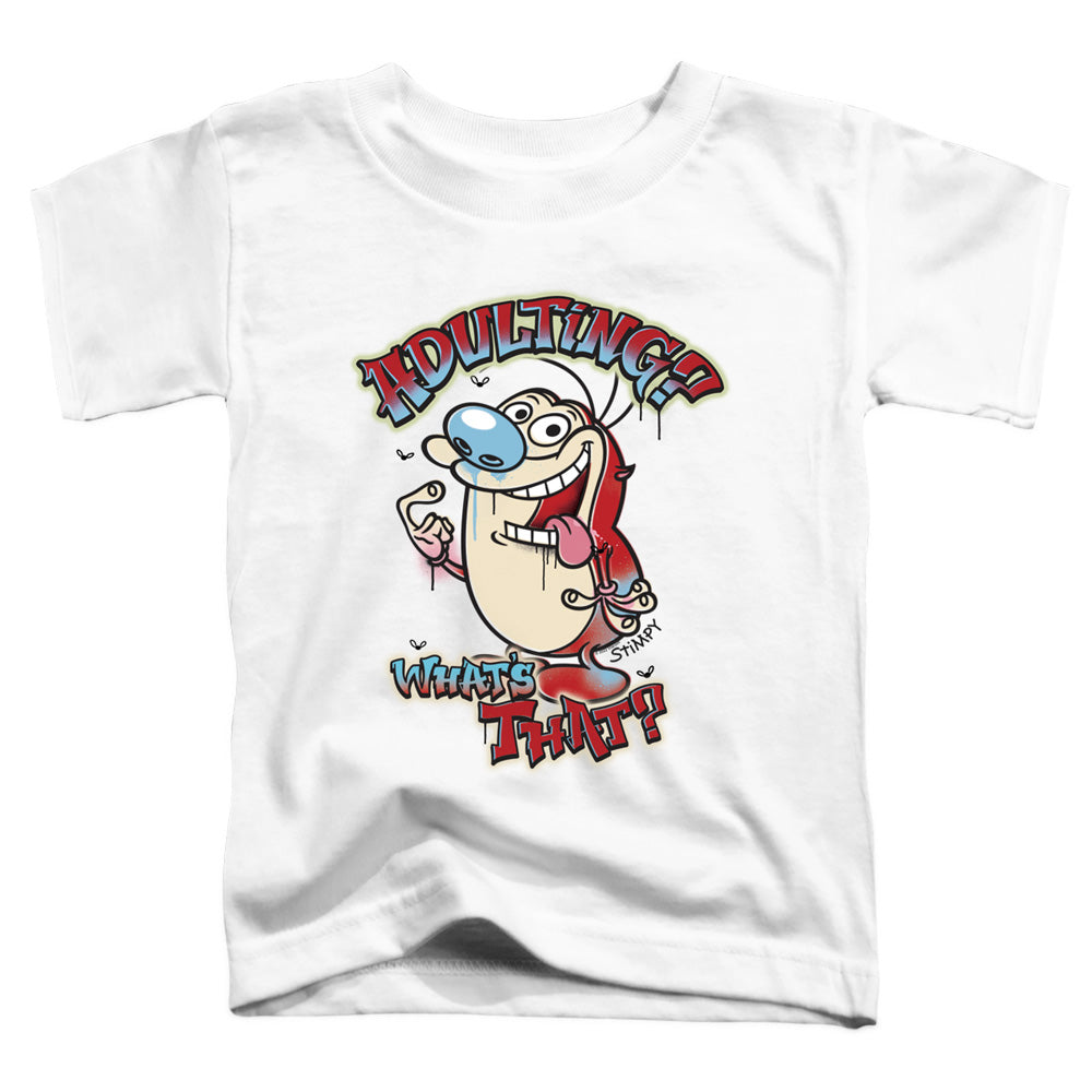 REN AND STIMPY : ADULTING WHATS THAT? S\S TODDLER TEE White LG (4T)