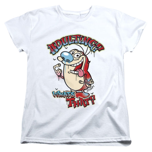 REN AND STIMPY : ADULTING WHATS THAT? WOMENS SHORT SLEEVE White 2X