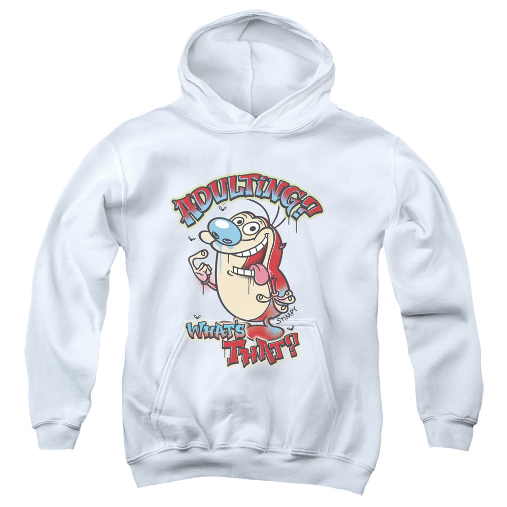 REN AND STIMPY : ADULTING WHATS THAT? YOUTH PULL OVER HOODIE White LG