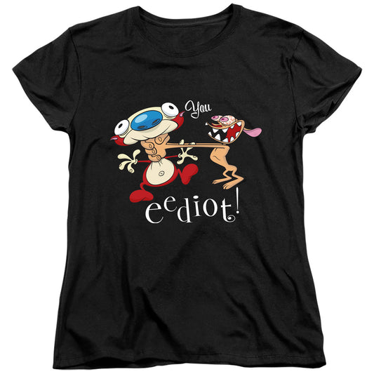 REN AND STIMPY : YOU EEDIOT WOMENS SHORT SLEEVE Black 2X