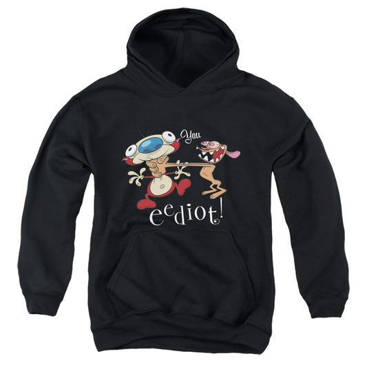 REN AND STIMPY : YOU EEDIOT YOUTH PULL OVER HOODIE Black LG