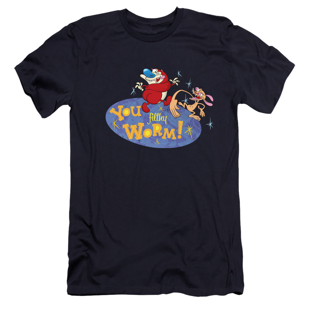 REN AND STIMPY : YOU FILTHY WORM!  PREMIUM CANVAS ADULT SLIM FIT 30\1 Navy 2X