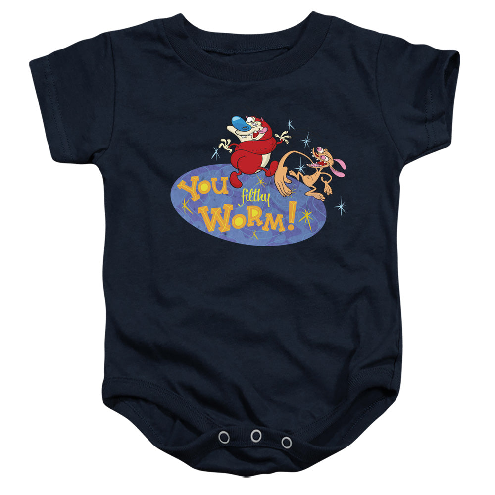 REN AND STIMPY : YOU FILTHY WORM! INFANT SNAPSUIT Navy LG (18 Mo)