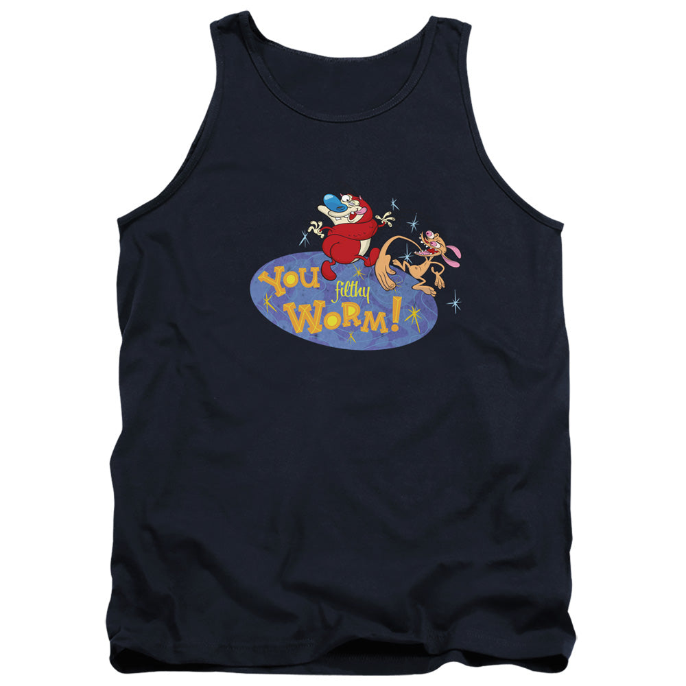 REN AND STIMPY : YOU FILTHY WORM! ADULT TANK Navy 2X