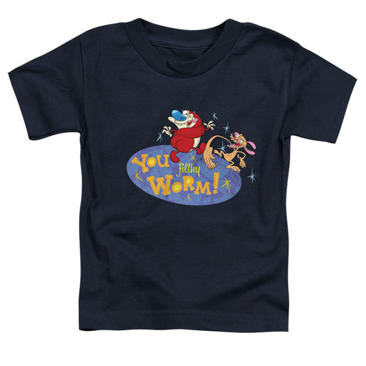 REN AND STIMPY : YOU FILTHY WORM! S\S TODDLER TEE Navy LG (4T)