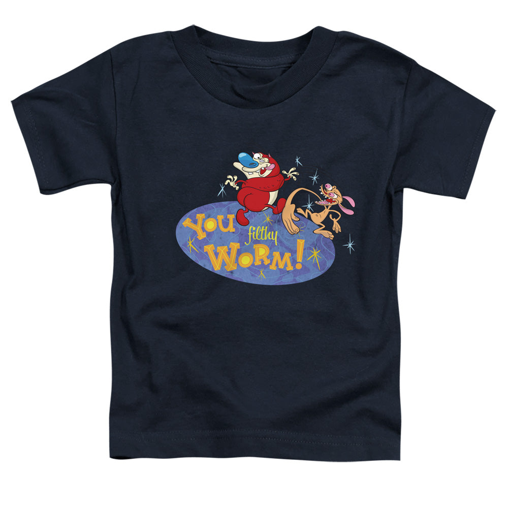 REN AND STIMPY : YOU FILTHY WORM! S\S TODDLER TEE Navy MD (3T)