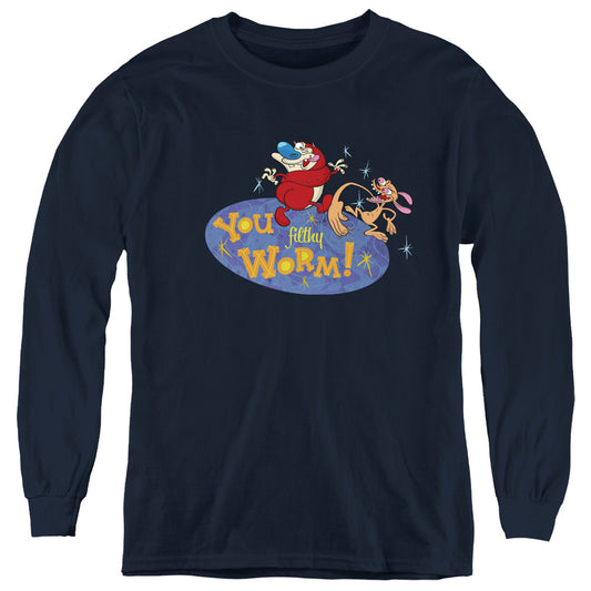 REN AND STIMPY : YOU FILTHY WORM! L\S YOUTH Navy XL