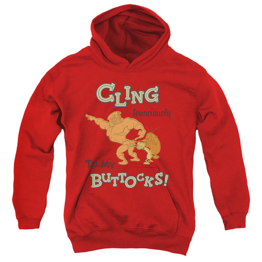 REN AND STIMPY : CLING TENACIOUSLY TO MY BUTTOCKS YOUTH PULL OVER HOODIE Red LG