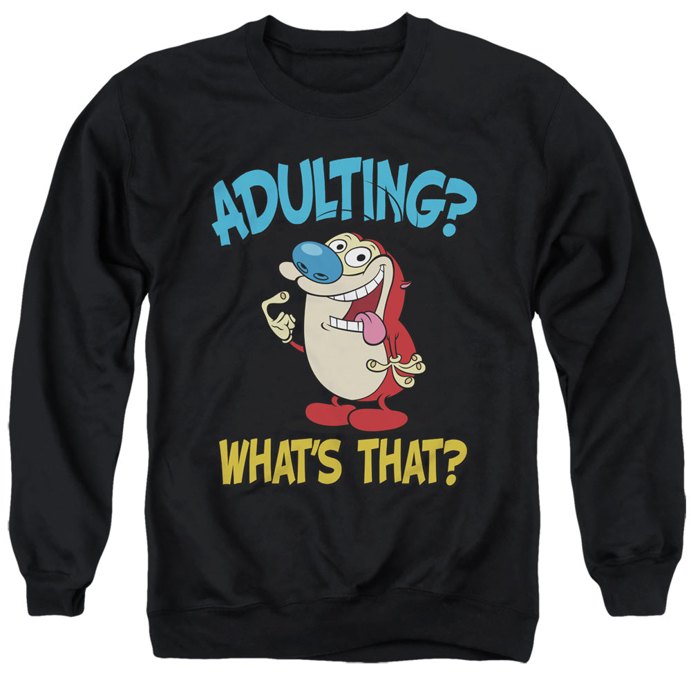 REN AND STIMPY : ADULTING 2 ADULT CREW SWEAT Black 3X