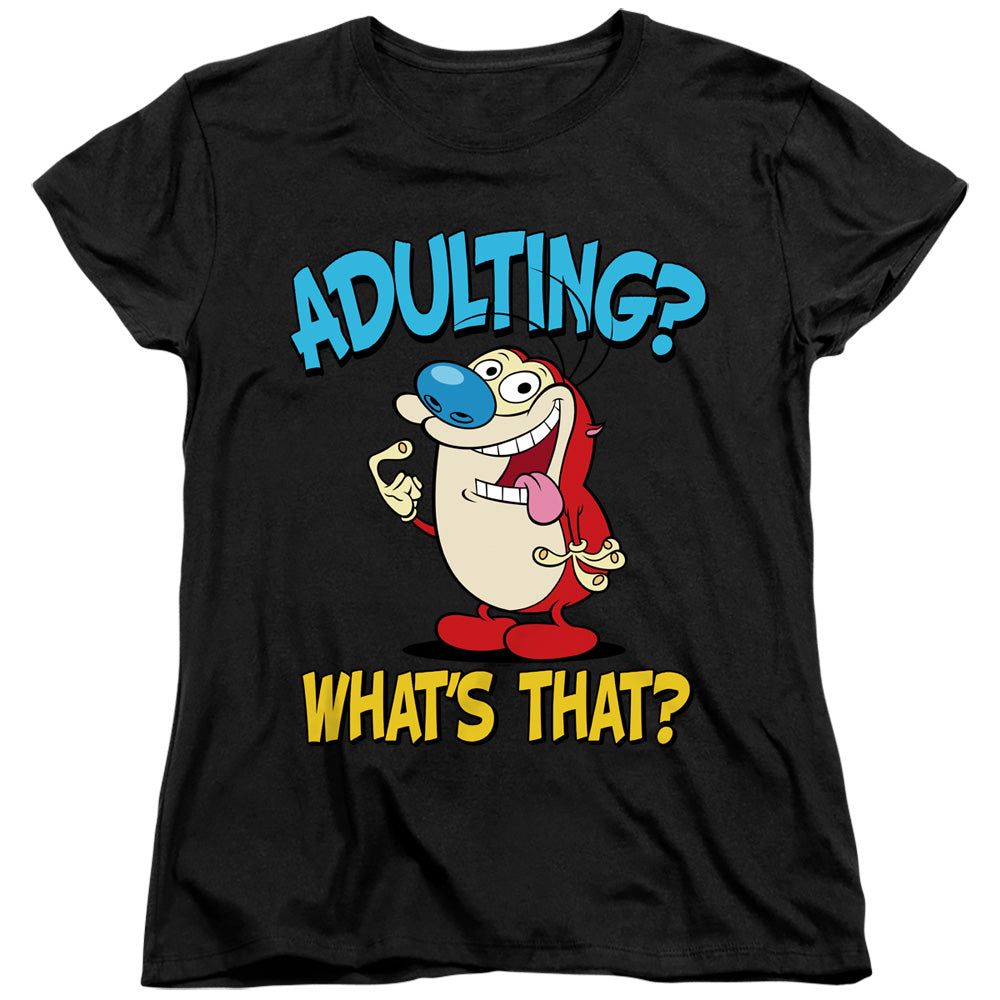 REN AND STIMPY : ADULTING 2 WOMENS SHORT SLEEVE Black SM