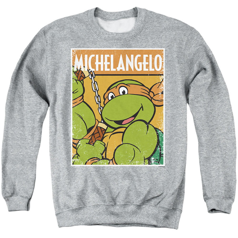 TEENAGE MUTANT NINJA TURTLES : TMNT MIKEY ADULT CREW SWEAT Athletic Heather 2X