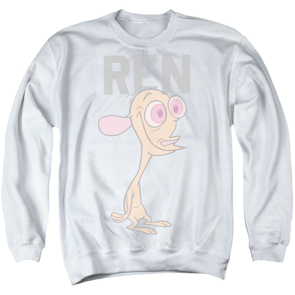 REN AND STIMPY : COLLEGIATE REN ADULT CREW SWEAT White 2X