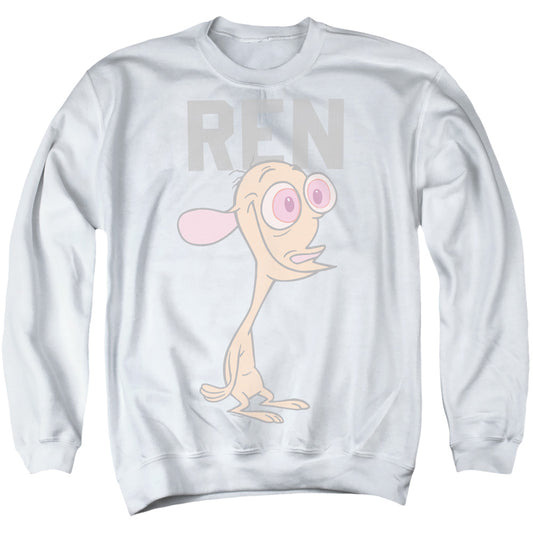 REN AND STIMPY : COLLEGIATE REN ADULT CREW SWEAT White 2X