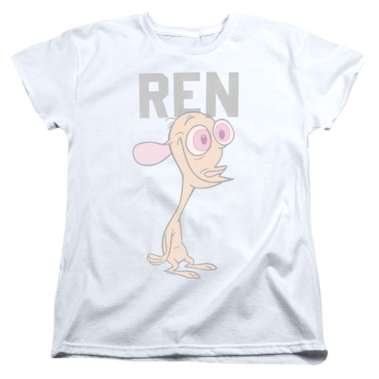 REN AND STIMPY : COLLEGIATE REN WOMENS SHORT SLEEVE White 2X