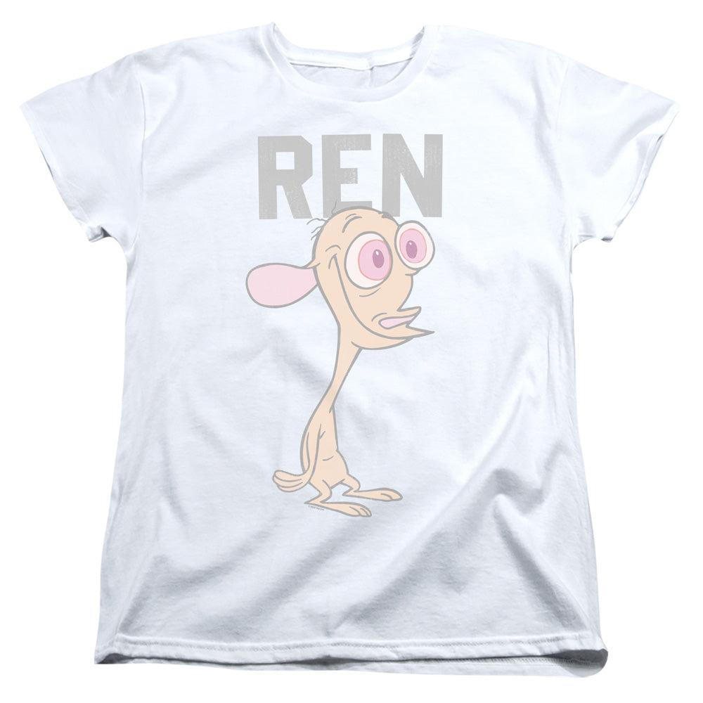 REN AND STIMPY : COLLEGIATE REN WOMENS SHORT SLEEVE White MD