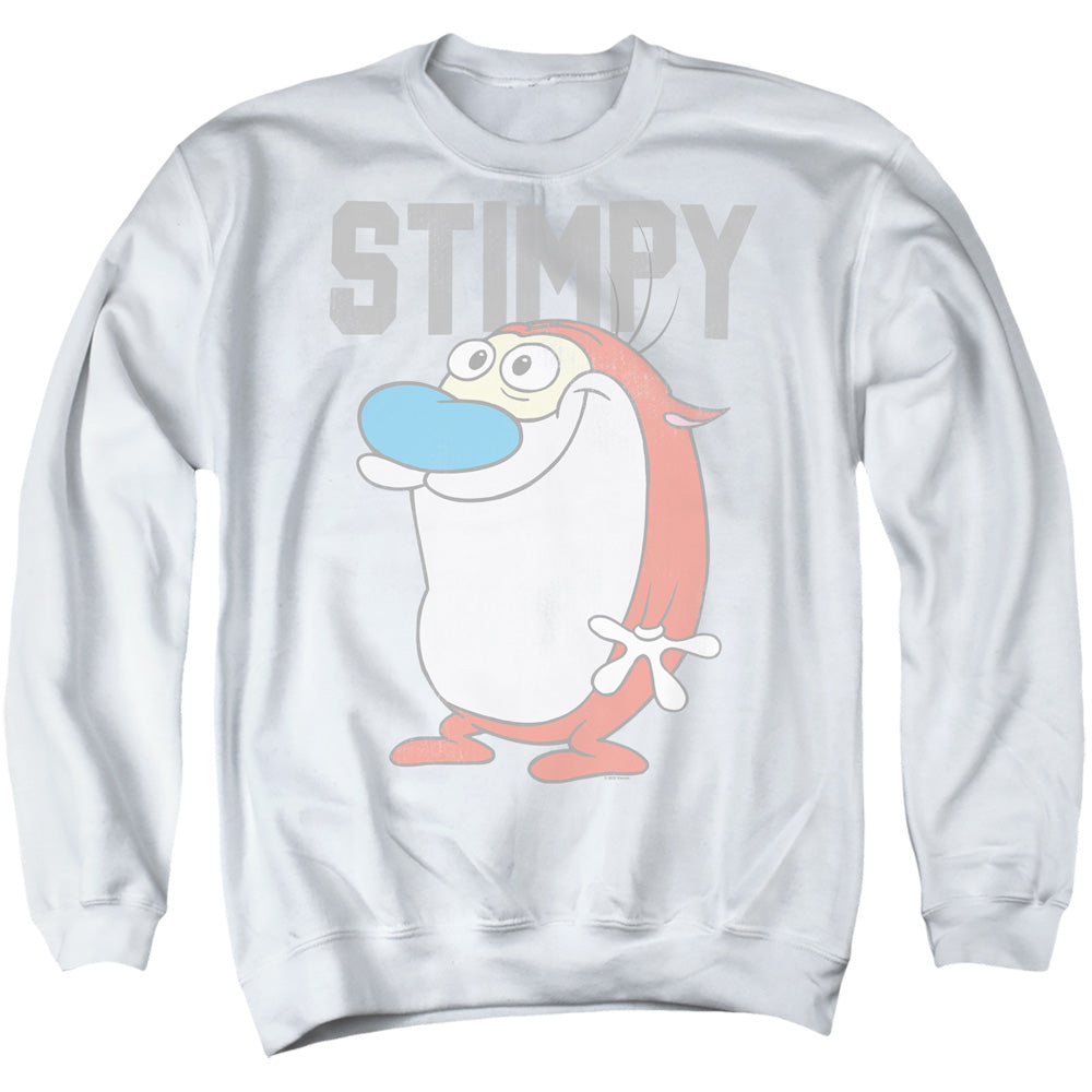 REN AND STIMPY : COLLEGIATE STIMPY ADULT CREW SWEAT White 2X