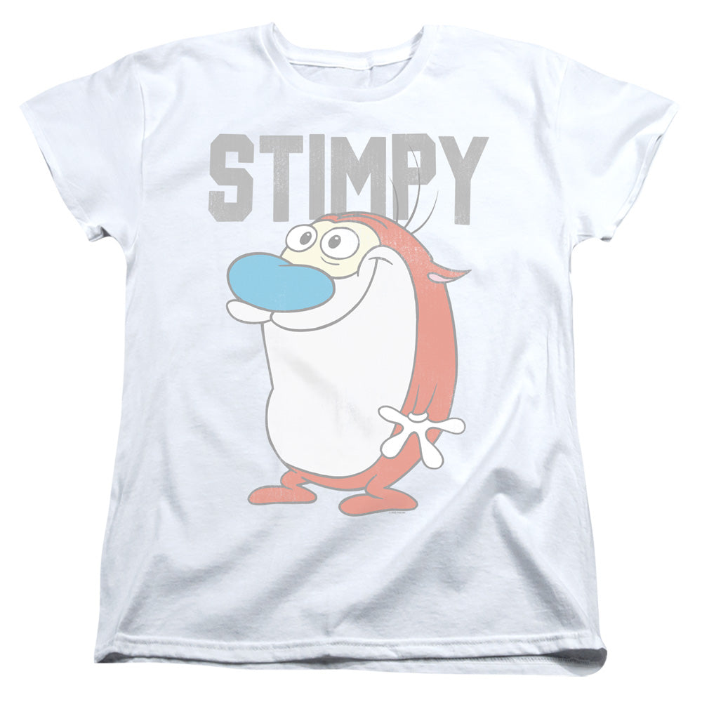 REN AND STIMPY : COLLEGIATE STIMPY WOMENS SHORT SLEEVE White 2X