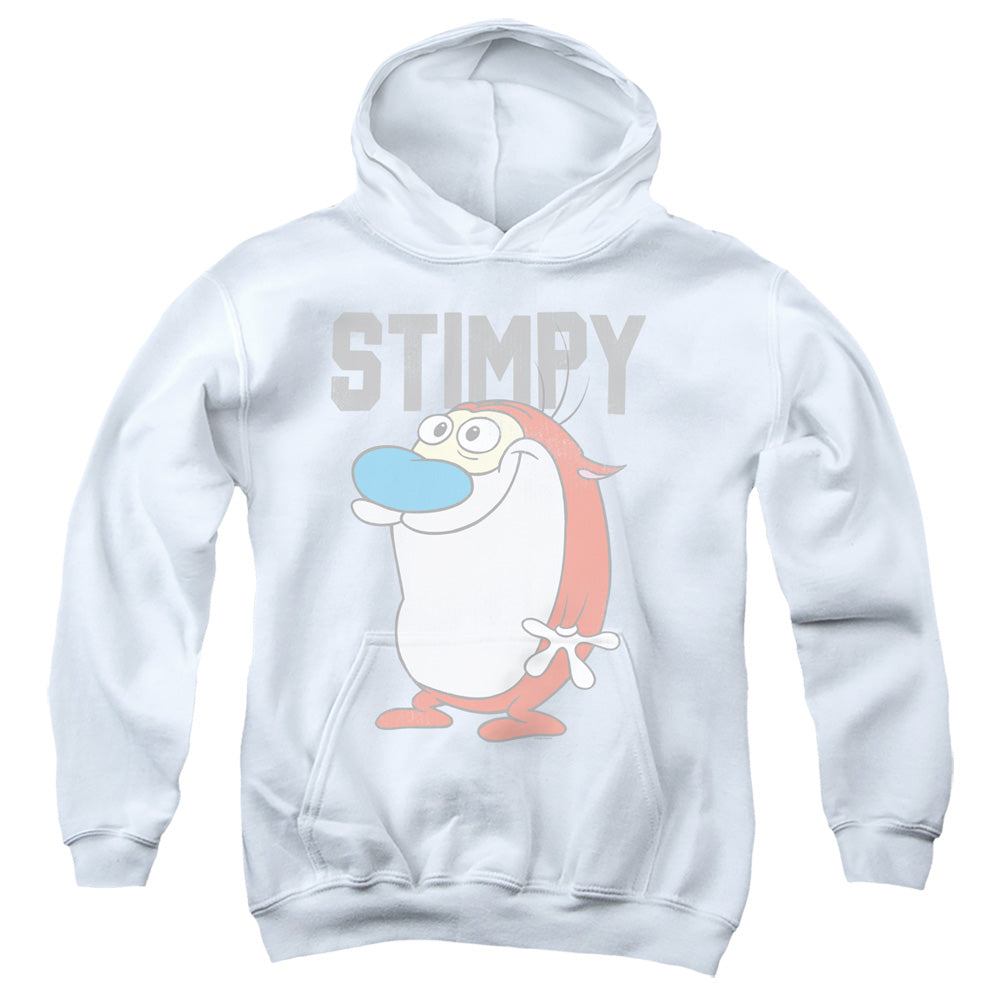 REN AND STIMPY : COLLEGIATE STIMPY YOUTH PULL OVER HOODIE White LG