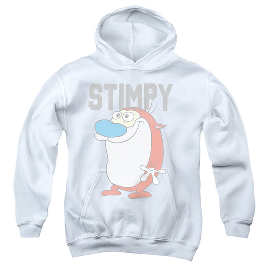 REN AND STIMPY : COLLEGIATE STIMPY YOUTH PULL OVER HOODIE White SM