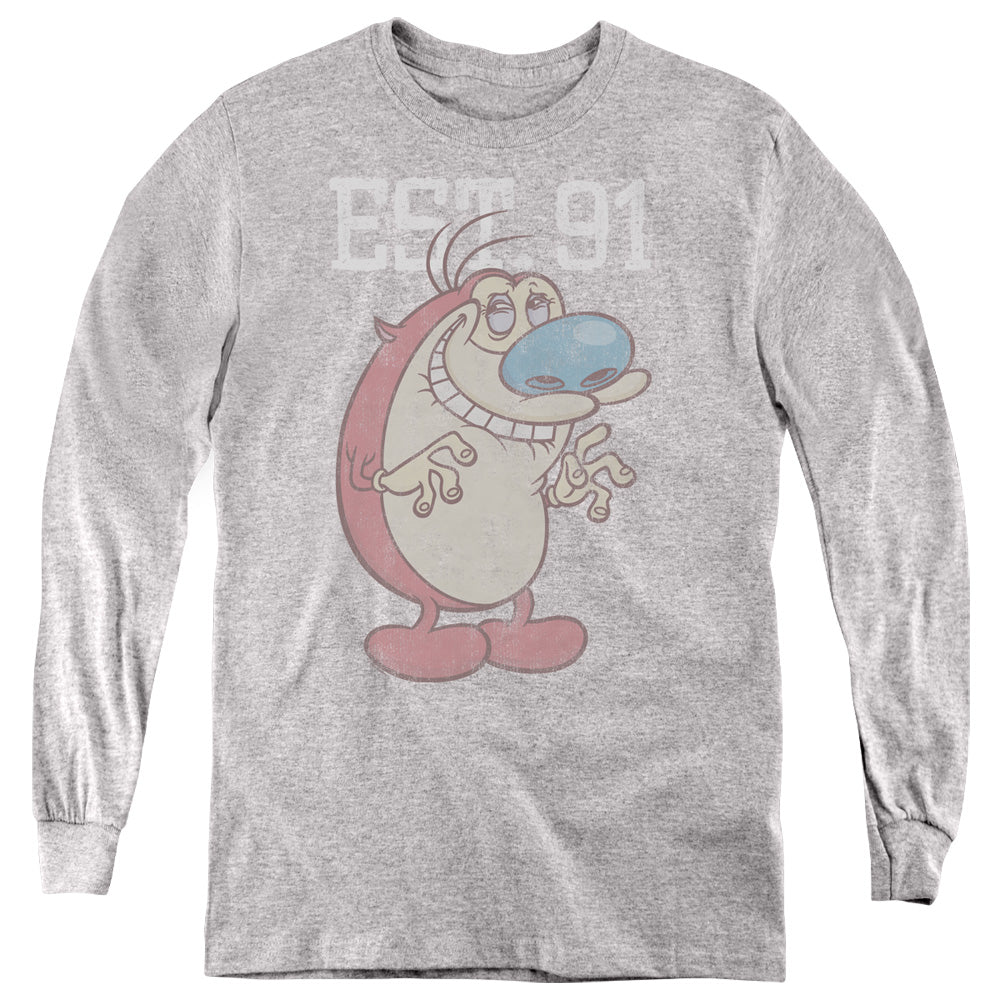 REN AND STIMPY : STIMPY EST L\S YOUTH Athletic Heather LG