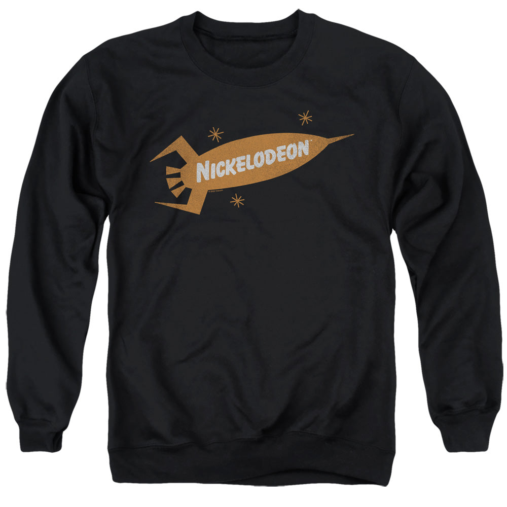 NICKELODEON BRAND : NICK RETRO ROCKET LOGO ADULT CREW SWEAT Black 2X