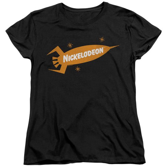 NICKELODEON BRAND : NICK RETRO ROCKET LOGO WOMENS SHORT SLEEVE Black 2X