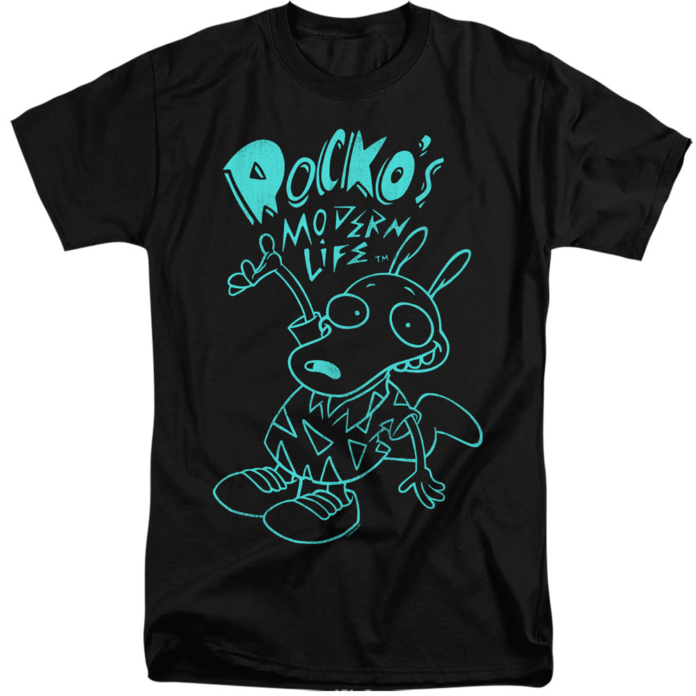 ROCKO'S MODERN LIFE : NEON ROCKO ADULT TALL FIT SHORT SLEEVE Black 2X