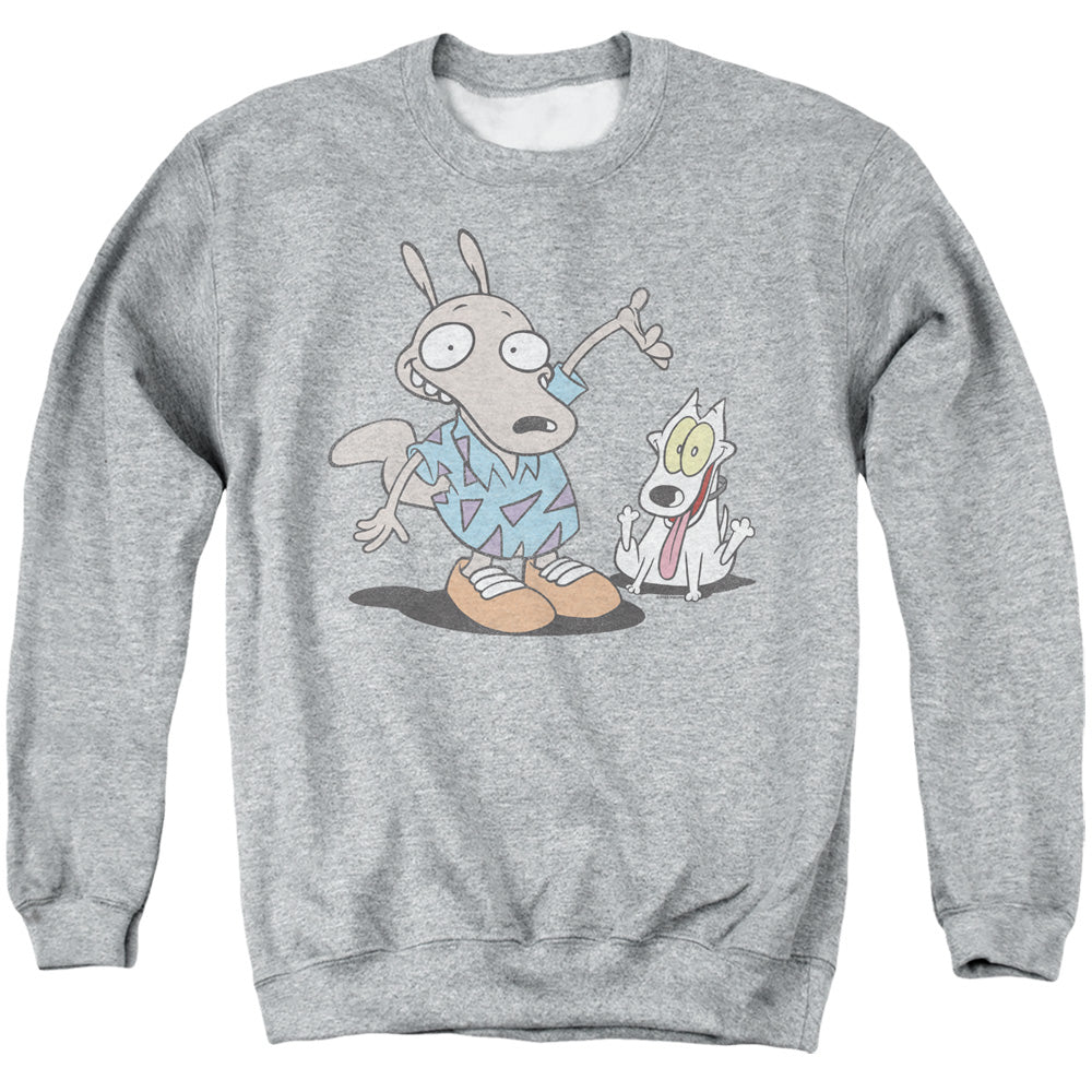 ROCKO'S MODERN LIFE : ROCKO AND SPUNKY ADULT CREW SWEAT Athletic Heather 2X