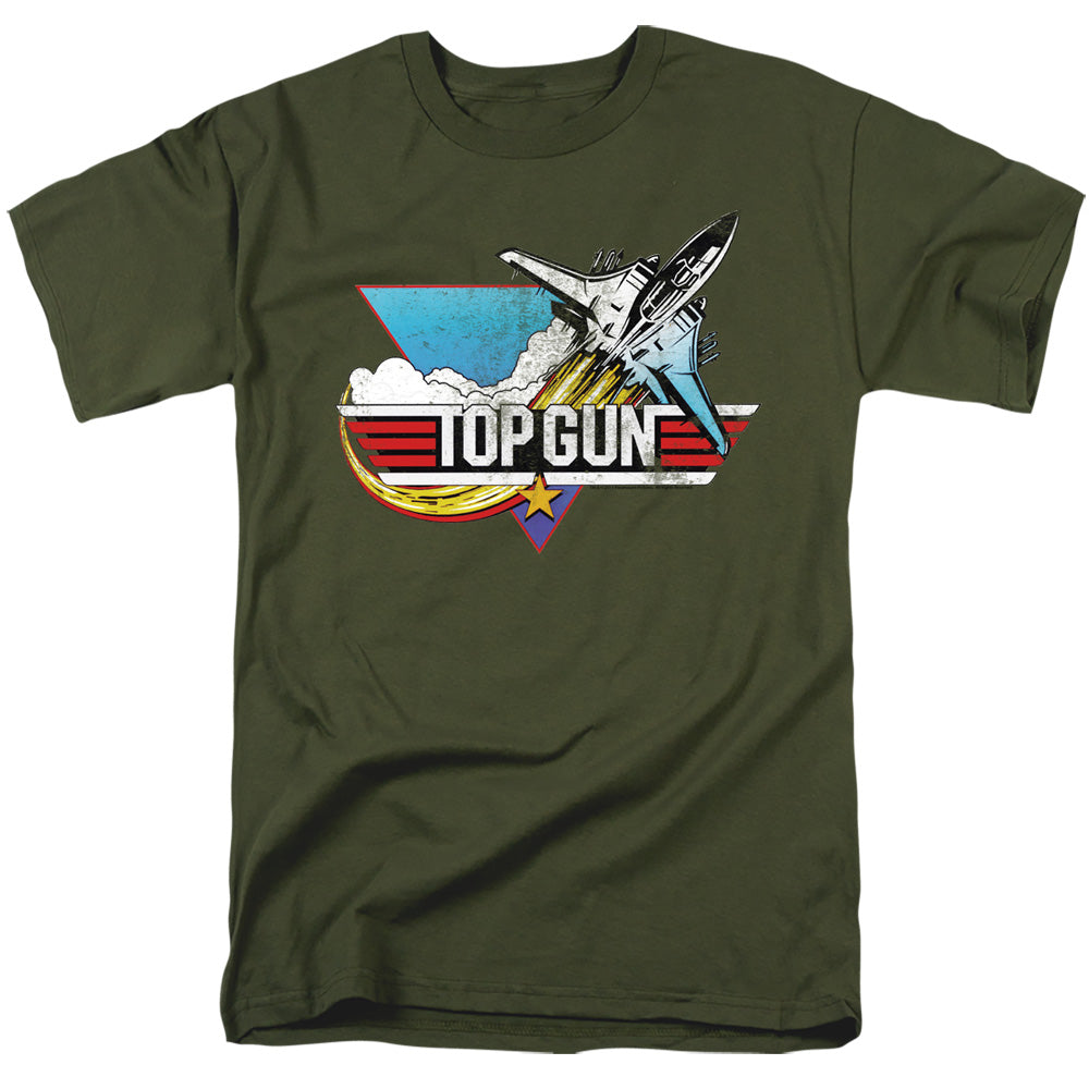 TOP GUN : DISTRESSED LOGO S\S ADULT 18\1 MILITARY GREEN 2X