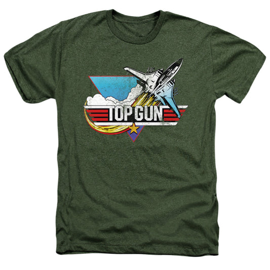 TOP GUN : DISTRESSED LOGO ADULT HEATHER MILITARY GREEN 2X