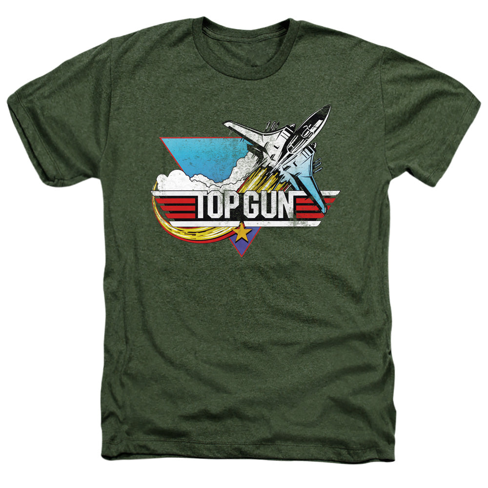 TOP GUN : DISTRESSED LOGO ADULT HEATHER MILITARY GREEN SM