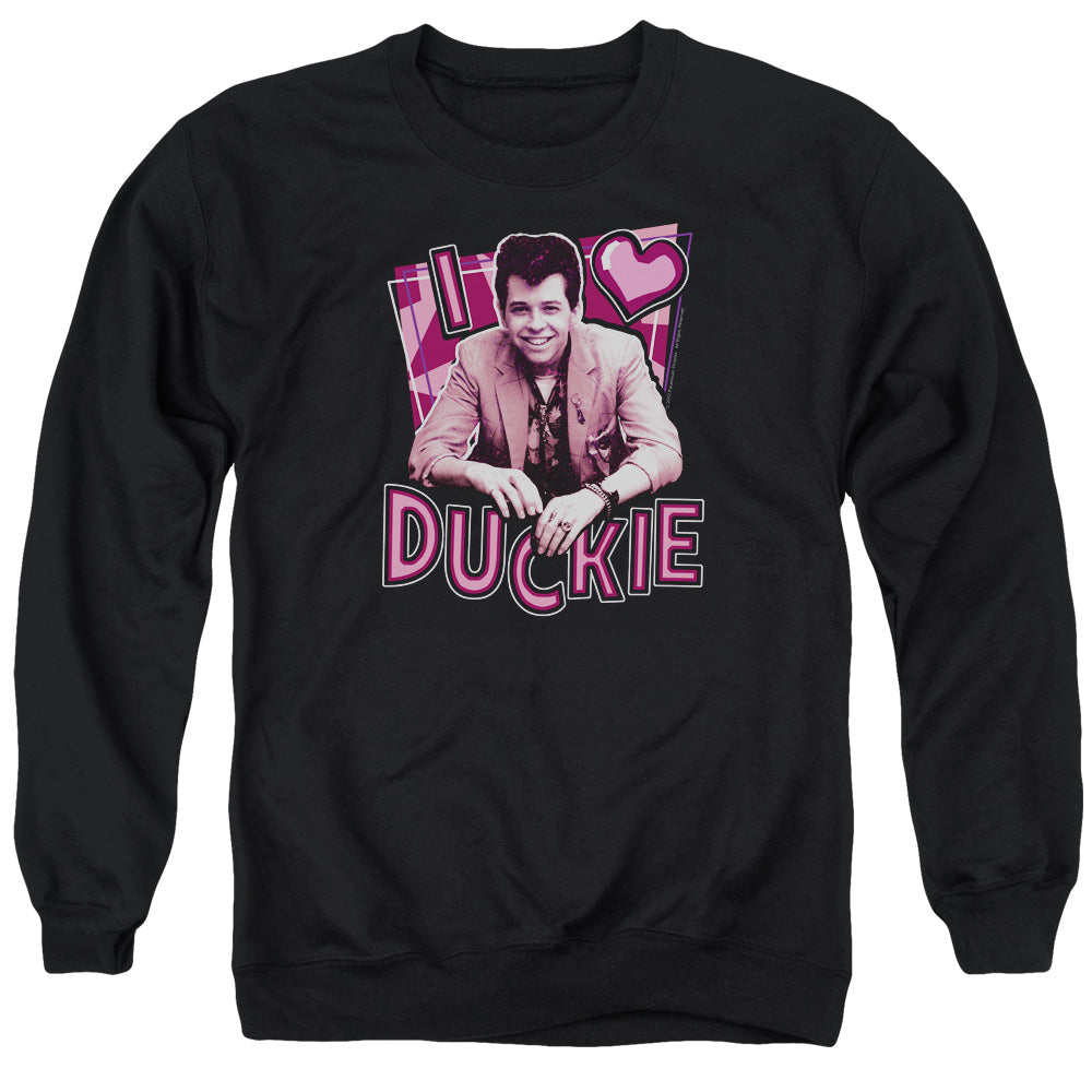 PRETTY IN PINK : I HEART DUCKIE ADULT CREW NECK SWEATSHIRT BLACK 2X