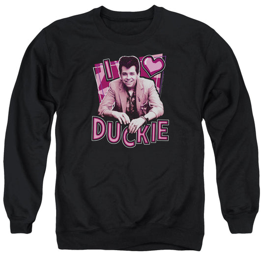 PRETTY IN PINK : I HEART DUCKIE ADULT CREW NECK SWEATSHIRT BLACK MD