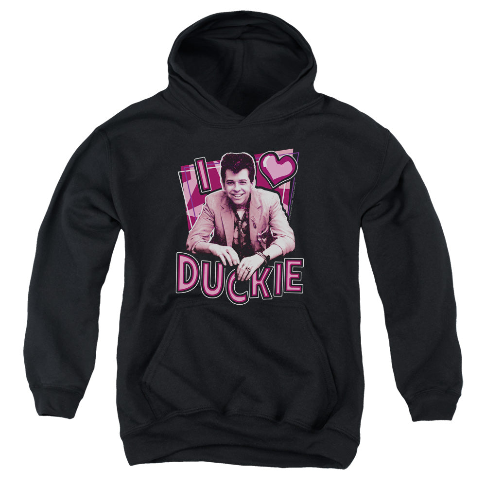 PRETTY IN PINK : I HEART DUCKIE YOUTH PULL OVER HOODIE BLACK LG