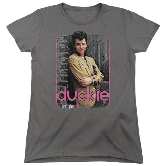 PRETTY IN PINK : JUST DUCKIE WOMENS SHORT SLEEVE CHARCOAL SM