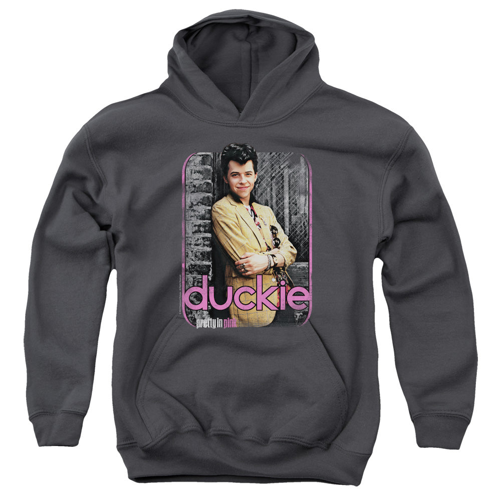 PRETTY IN PINK : JUST DUCKIE YOUTH PULL OVER HOODIE CHARCOAL LG