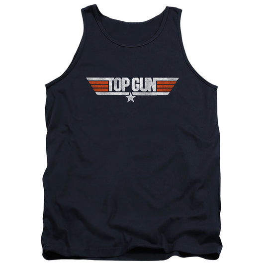 TOP GUN : DISTRESSED LOGO ADULT TANK NAVY 2X