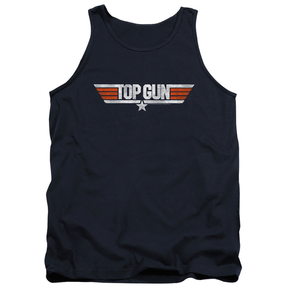 TOP GUN : DISTRESSED LOGO ADULT TANK NAVY SM