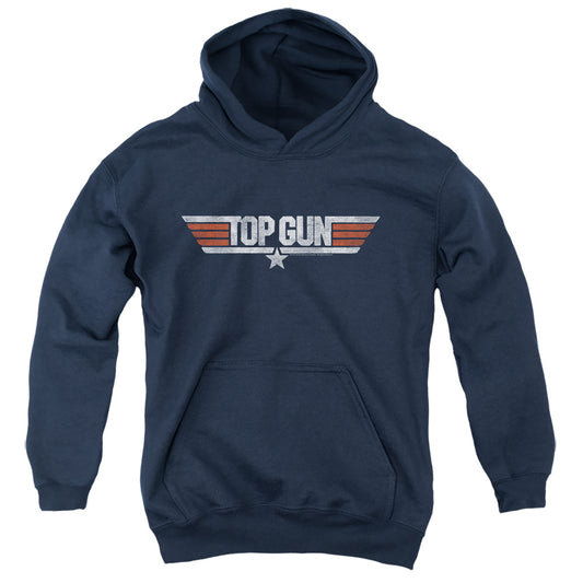 TOP GUN : DISTRESSED LOGO YOUTH PULL OVER HOODIE NAVY LG