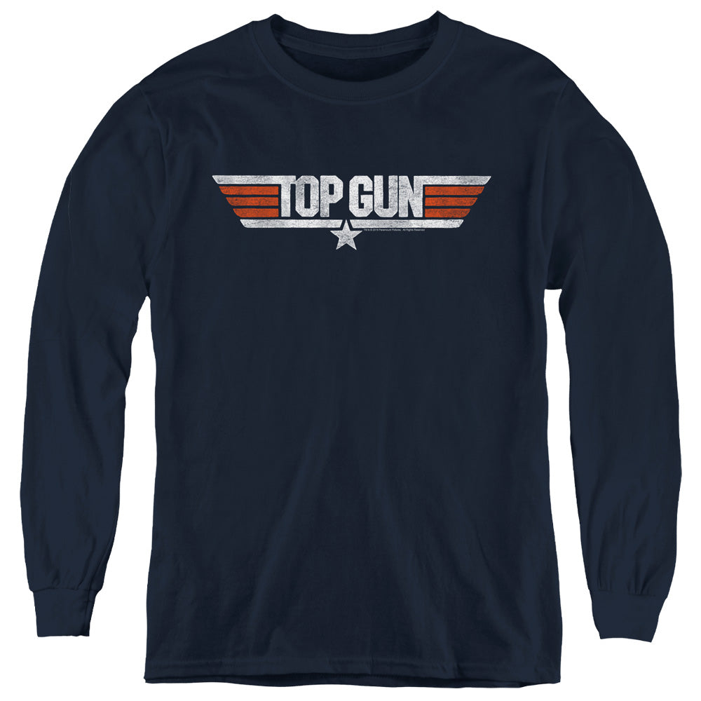 TOP GUN : DISTRESSED LOGO L\S YOUTH NAVY LG