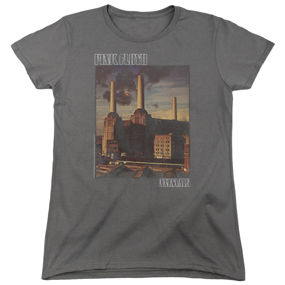 PINK FLOYD : FADED ANIMALS WOMENS SHORT SLEEVE Charcoal LG