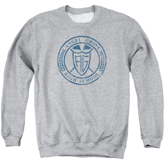 POWER RANGERS : ANGEL GROVE HS ADULT CREW SWEAT ATHLETIC HEATHER LG