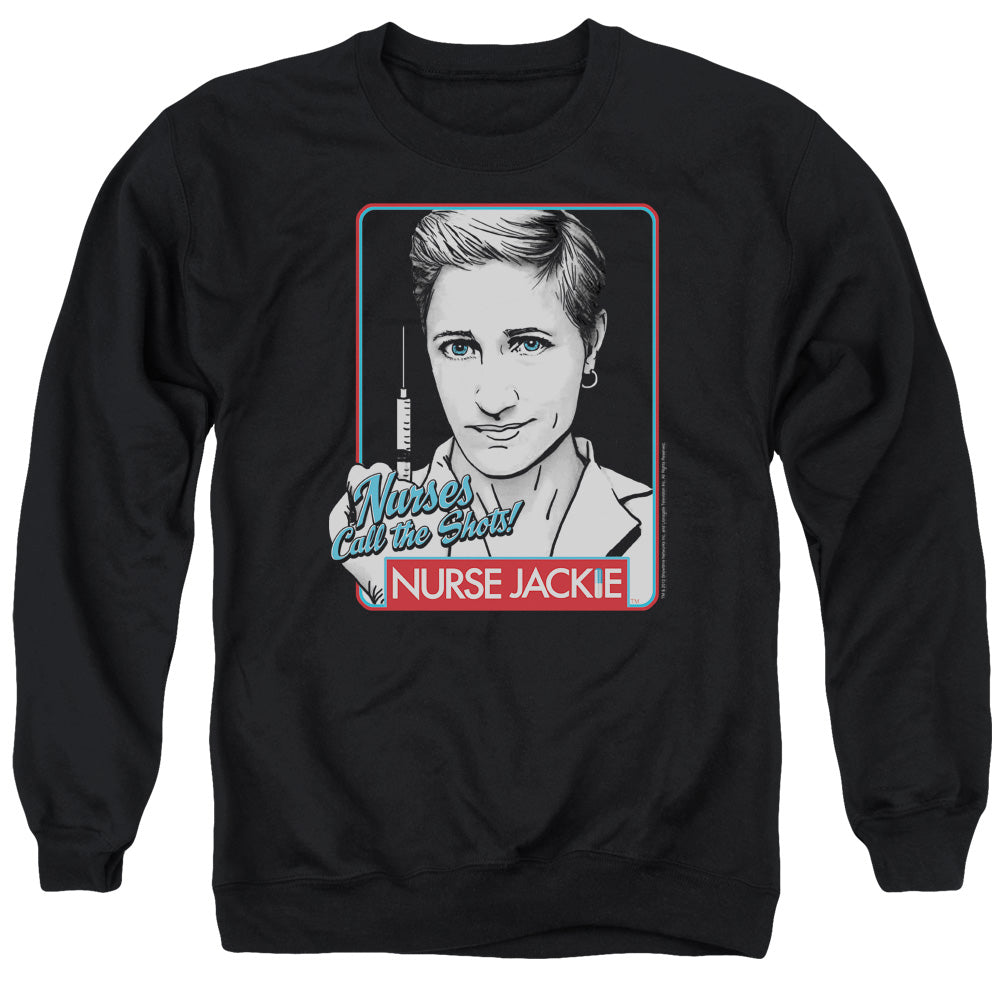 NURSE JACKIE : NURSES CALL THE SHOTS ADULT CREW NECK SWEATSHIRT BLACK 2X