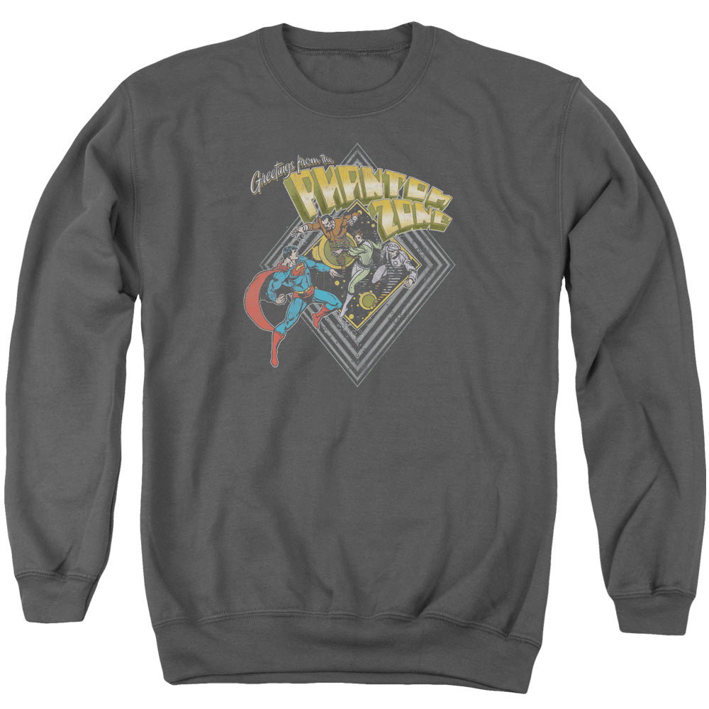 SUPERMAN : ZOD GREETINGS ADULT CREW NECK SWEATSHIRT CHARCOAL MD