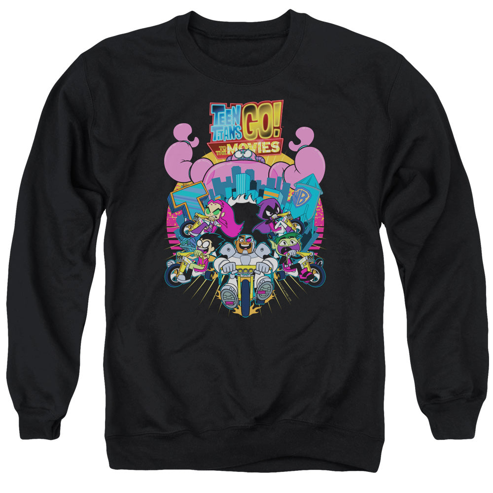 TEEN TITANS GO TO THE MOVIES : BURST THROUGH ADULT CREW SWEAT Black MD