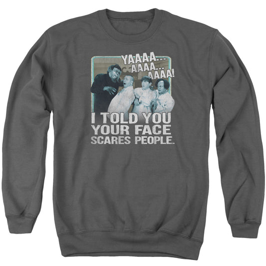 THREE STOOGES : SCARES PEOPLE ADULT CREW NECK SWEATSHIRT CHARCOAL 2X