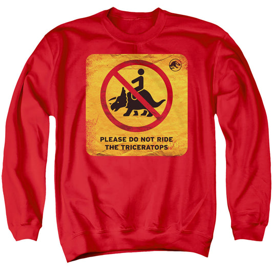 JURASSIC WORLD : DON'T RIDE SIGN ADULT CREW SWEAT Red 2X