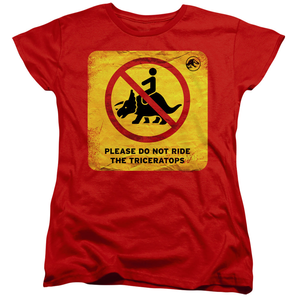 JURASSIC WORLD : DON'T RIDE SIGN WOMENS SHORT SLEEVE Red 2X