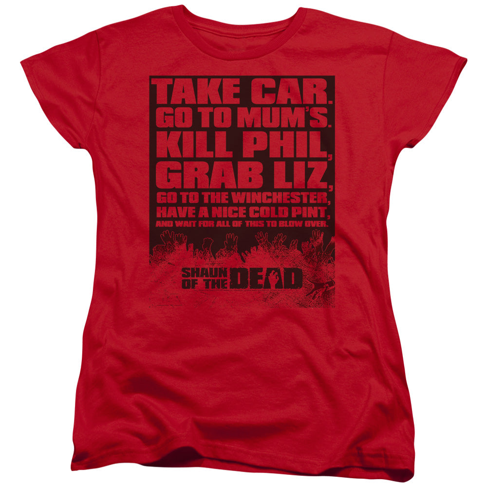 SHAUN OF THE DEAD : LIST S\S WOMENS TEE RED LG