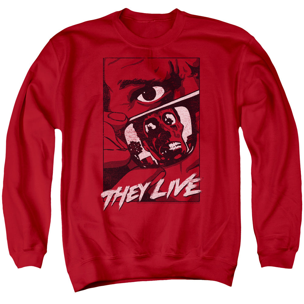 THEY LIVE : GRAPHIC POSTER ADULT CREW NECK SWEATSHIRT RED 2X